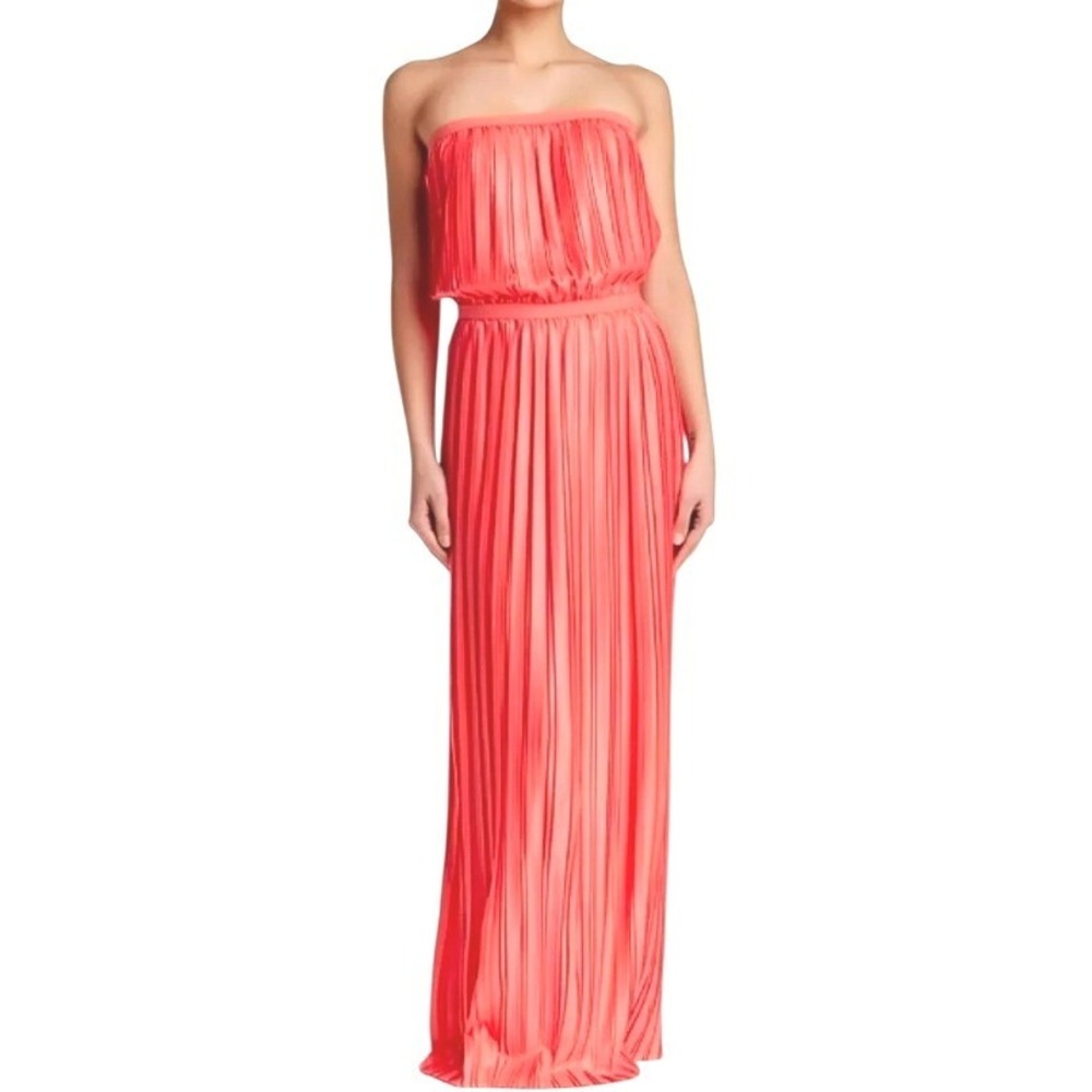 BCBGMAXAZRIA NWT Women's XS Coral Pink Mateo Pleated Strapless Maxi Dress NEW‎